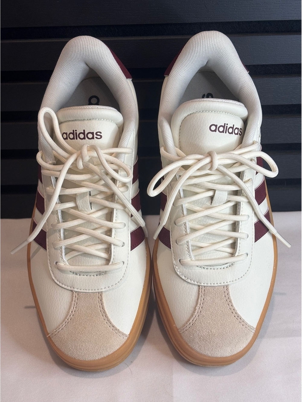 Adidas Casual Sneakers with Burgundy Stripes and Gum Sole